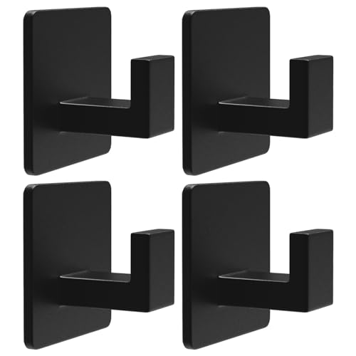 Top 10 Best Adhesive Towel Hooks for Bathroom Wall Reviewed 7 VAEHOLD 4 Pack Adhesive Towel Hooks, Heavy Duty Wall Hooks Aluminum Hooks Stick on Door, Kitchen, Bathroom for Hanging Coat, Hat, Towel, Robe, Clothes (Black)