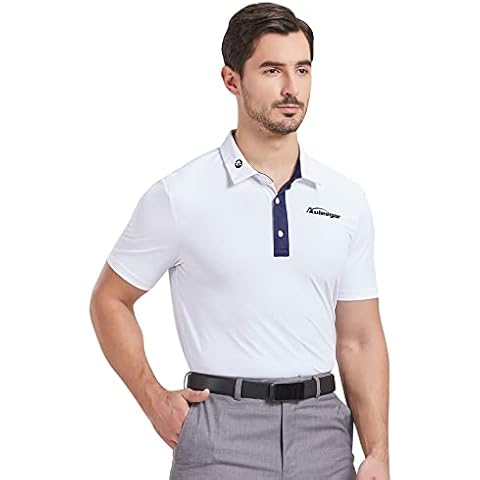 AULEEGAR Men's Golf T-Shirt Short Sleeve Breathable Cool Polo Shirt Summer Sports Top White L Cover
