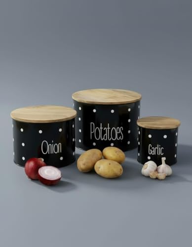 Image of Set of 3 Potato Onion & Garlic Storage Container For Kitchen | Storage Container For Kitchen Storage with Lid.