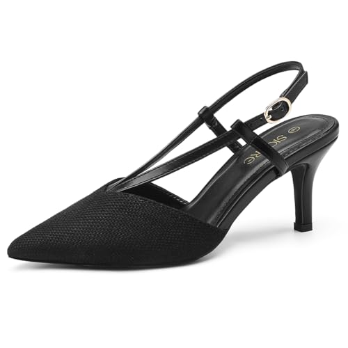 Image of Slingback Kitten Heels for Women Closed Pointed Toe Pumps Dress Shoes with Buckle Strap Comfortable Slip On Sandal Heels for Work Party Wedding