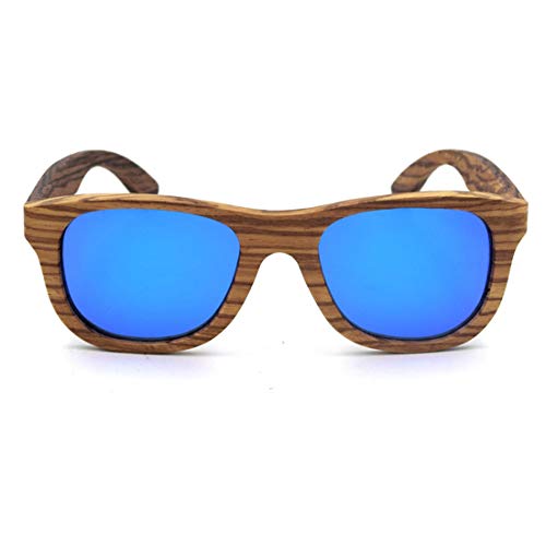 Preisvergleich Produktbild LUGJ Sonnenbrille, HD-Vision-Retro Zebra Persönlichkeit weisehölzerne Kunst Rimmed Sonnenbrillen Farbige Objektiv UV400 Schutz Retro (Color : Blue)