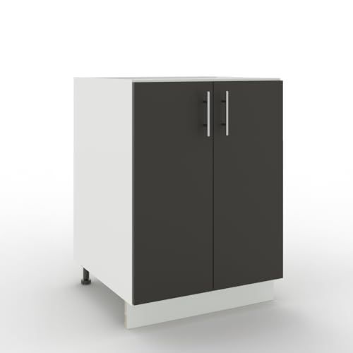 JD Greta Adjustable Kitchen Base Unit - 600mm - Base Cabinet with Doors (No Worktop) - Dark Grey Matt