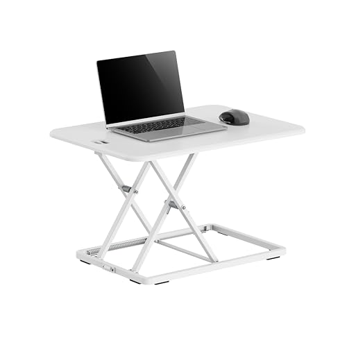 Worktrainer - Ultra Slim Mini Desk - Schreibtischaufsatz - Höhe 4,5-40,5 cm - Breite 47 x 67 cm - Sitz-Steh Arbeitsplatz - Schreibtischaufsatz - Weiß - Gasfeder Bedienung