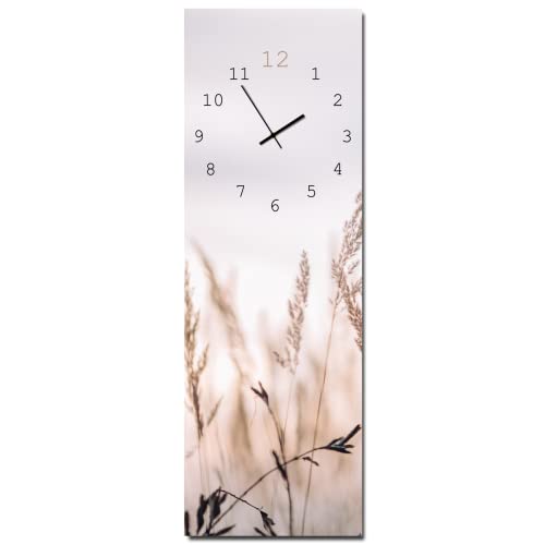Wanduhr Calm Grasses 20 x 60 cm | lautlose Uhr aus Glas Made in EU - Glasuhr inklusive Wandaufhängung - Wanduhr ohne Tickgeräusche mit Metallzeiger | Wohnzimmer Schlafzimmer | Natur Pflanzen Feld Cover