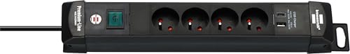 Brennenstuhl Premium-Line - Regleta con 4 enchufes y USB C PD 30 W y USB A 18 W (Made in Germany, Regleta con Cable e Interruptor, Enchufe de Pared de 1,8 m, Color Negro