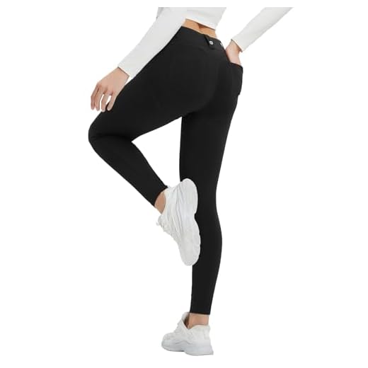 baleaf Thermo Leggings Damen High Waist Winter Sport Leggings mit Taschen Fleece gefütterte Sporthose Outdoor Thermohose Workout Yoga Slim Fitness Schwarz M