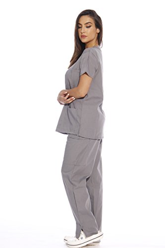 Image of Just Love Women's Medical Scrubs Set, 6-Pocket V-Neck Top & Cargo Pants, Cotton Blend Nursing Uniform