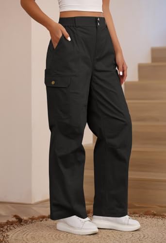 Pink Queen Women High Waisted Cargo Pants Relaxed Fit Wide Leg Jeans Combat Military Trousers with Pockets4