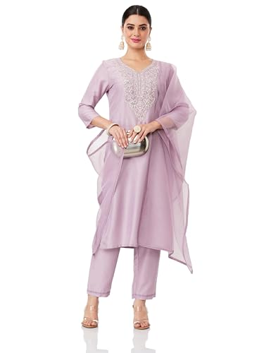 Image of Amazon Brand - Myx Women's Embroidered Kurta Pant Set with Dupatta (Available in Plus Sizes)