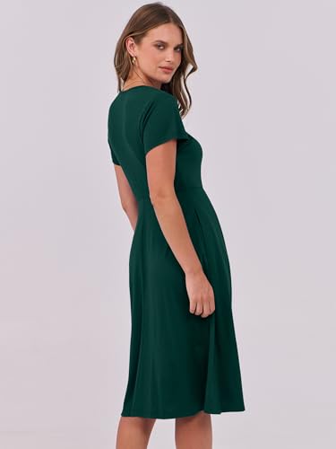 Image of ANRABESS Women Summer Dress Casual Short Sleeve V Neck A-Line Knee Length Pleated Flowy 2026 Fashion Midi Dresses with Pocket
