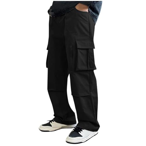 Men's Baggy Cargo Pants Wide Leg Casual Hiking Parachute Pants Loose Fit Hip Hop Outdoor Baggy Pants with Pockets2