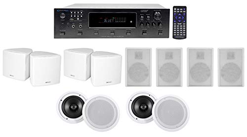 Technical Pro H12X500UBT Home Theater Receiver Bundle with Cube by Rockville Pair of Home Theater Wall Speakers, 2 RockSlim Home Theater 5.2240w and Pair HC85 in-Ceiling Home Theater Speakers