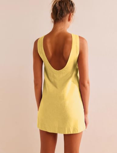 Image of VIUTIL Womens Summer Linen Mini Dress Boat Neck Low Back Sleeveless Tank Dresses with Pockets 2026 Vacation Outfits