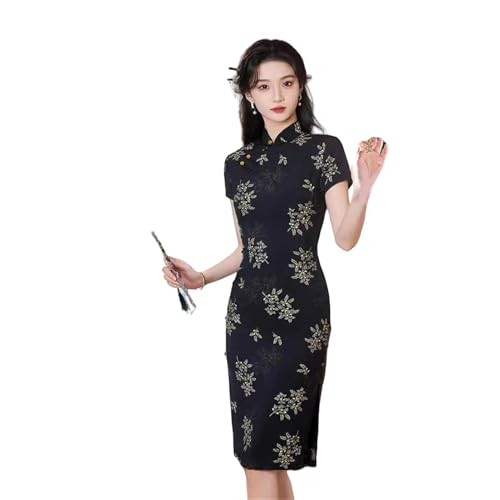 Robe chinoise d'été cheongsam noir chic pour vos soirées d'été