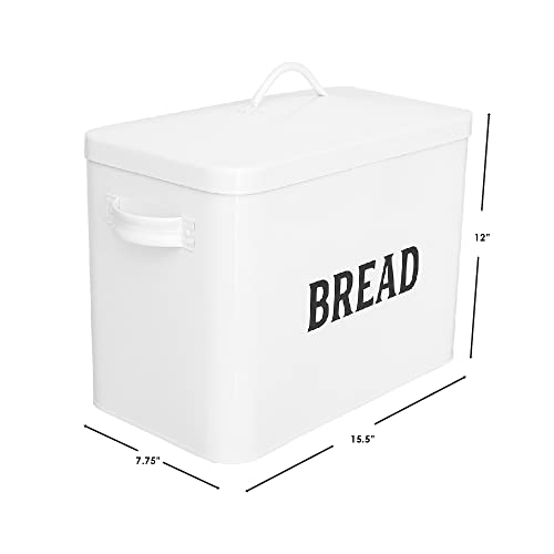 Home Basics Cs37378 Tin Bread Box, 15.50" X 7.75" X 12.00", White #TOP6