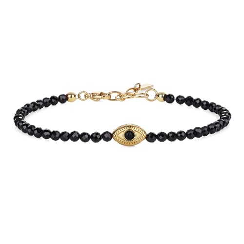 COAI Women's Crystal Bracelet, Evil Eye Bracelet for Women, 4mm Faceted Black Tourmaline/Moonstone/Lapis Lazuli