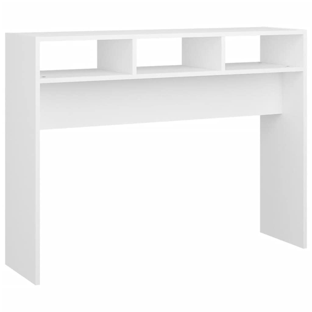 Mesa consola blanca 105 x 30 x 80 cm, de madera, mesa auxiliar, mesa auxiliar de madera, mesa auxiliar de pasillo, mesa de madera, mesa de consola para salón con 3 compartimentos abiertos,