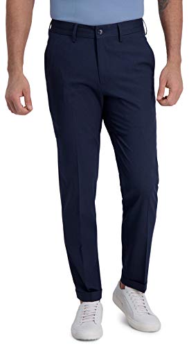 Kenneth Cole REACTION Men's Stretch Heather Stripe Drawstring Slim Fit Flat Front Flex Waistband Dress Pant, Indigo, 36 X 29