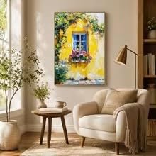 LIRHIQYGF Canvas Wall Art Countryside Oil Painting on Canvas Original ColorfulTexture Wall Art Modern Flower Pictures(60x90cm/Frame)