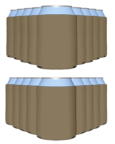 PartyPrints 25 Pack Taupe Blank Can Cooler Sleeves, Customizable Bulk Insulated Foam for Beer, Collapsible Plain Drink Holder, Cold Soda Insulator, 12oz Regular, 16oz Tall Cans
