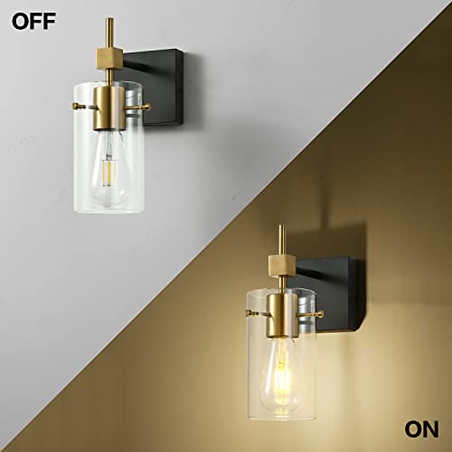 Image of SOLFART 1 Light Vintage Vanity Light Bathroom Light Fixture Over Mirror for Bath Glass Shade Wall Light Black and Brass Lighting Fixture
