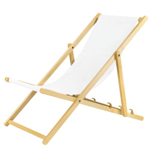 BAS Tumbona Plegable de Madera con Sistema de Seguridad, 1 Unidad, Color Blanco