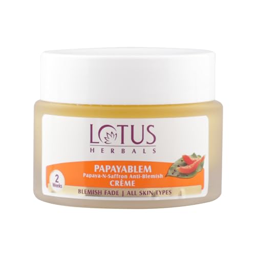 Image of Lotus Herbals Papayablem Papaya & Saffron Anti-Blemish Cream | For Dark Spots, Pigmentation & Uneven Skin Tone | 50g
