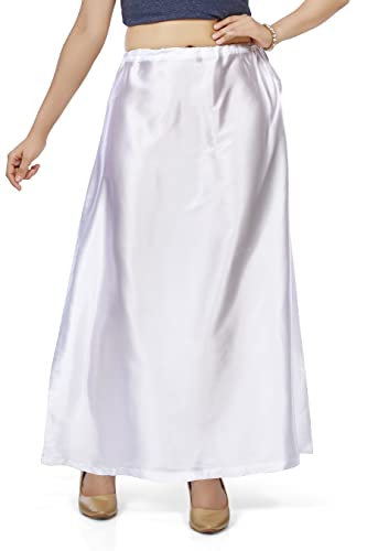Madhu Fashion Women's Satin Saree Petticoat Saree Underskirt (XX-Large, White)