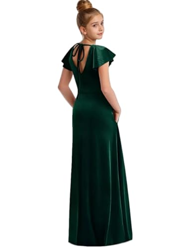 Junior Girls Bridesmaid Dress for Wedding Velvet Short Sleeves Flower Girl Dresses for Teen with Pocket2