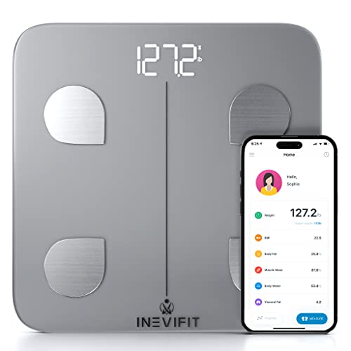 Inevifit Escala De Grasa Corporal Inteligente, Analizador De Composición Corporal De Baño Digital Bluetooth De Alta Precisión, La Grasa Corporal, La Grasa Visceral Y La Masa Ósea Plateado Inevifit Escala De Grasa Corporal Inteligente, Analizador De Composición Corporal De Baño Digital Bluetooth De Alta Precisión, La Grasa Corporal, La Grasa Visceral Y La Masa Ósea Plateado