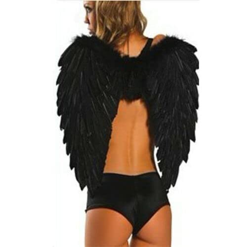 HoitoDeals 1Pcs Black Feather Angel Wings 45X60cm Xmas Halloween Fancy Dress Costume Hen Night Adults