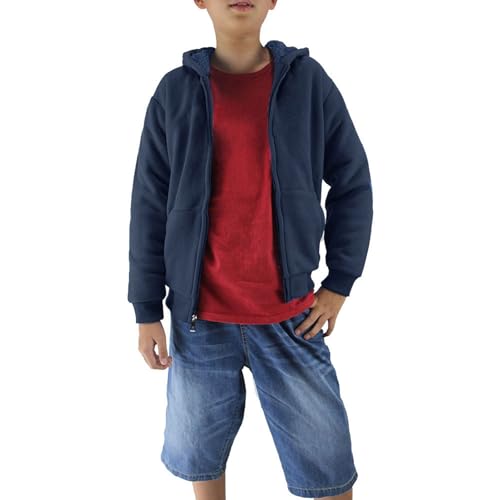 LeeHanTon Boys Fleece Jacket Hoodie Sherpa Lined Zip Up Hooded Sweatshirt Kids Winter Jackets Navy 123