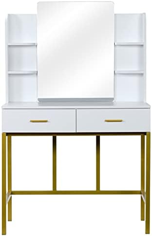 NAHDU Tocador con Juego de taburetes con Marco de Espejo, 2 cajones, Marco de Acero, Mesa de Maquillaje, tocador de Maquillaje for Dormitorio