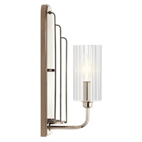 Image of Kichler Kimrose Wall Sconce, 1 Light in Polished Nickel with Clear Fluted Glass, 14 inch H x 4.5 inch W, 52415PN