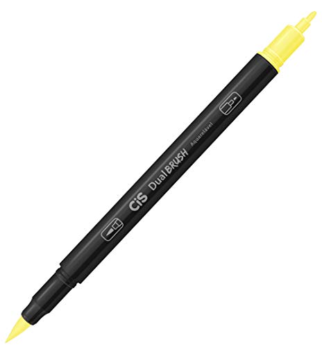 Marcador Artístico Aquarelável Dual Brush, CIS, Amarelo Neon, Caixa com 10 unidades