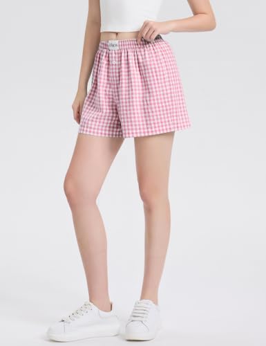 Image of LOMON Womens Boxer Shorts Casual Summer 2026 Pajama Lounge Sleep Pj Gingham Plaid Shorts Y2K Beach Bottoms