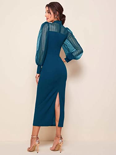 Image of Sheetal Associates Women's Polyester Bodycon Maxi Dress with Net Full Sleeves Round Neck Self Design Pattern and Bodycon Style | Maxi Dress for Women