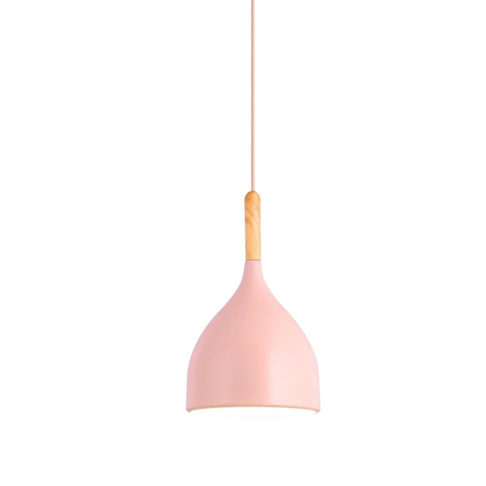 Lámpara colgante de techo nórdica en metal y madera rosa para comedor de 6,6 pulgadas