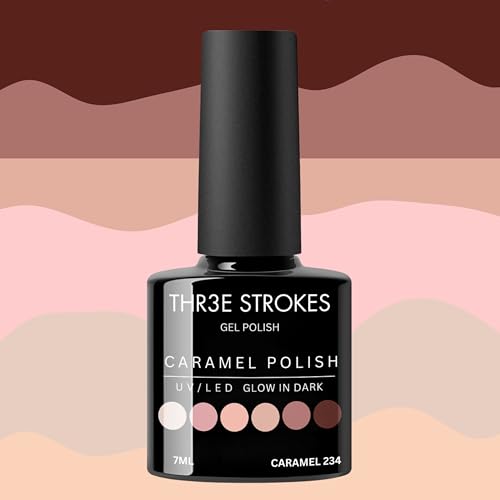Image of THR3E STROKES Gel Nail Polish Gel Nail Polish Set Gel Polish Orange Hot Pink Blue Yellow Green Purple Vibrant Spring Summer Gel Polish 7ML (UV /LED LIGHT REQUIRED) (CARAMEL 234, 7.5ML)