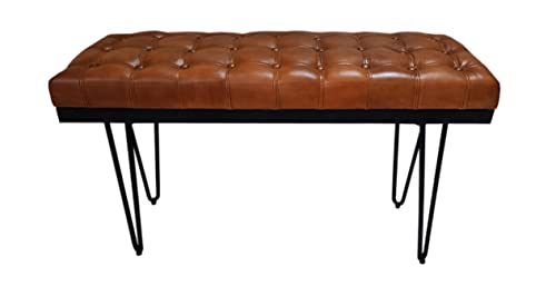 BOX And Tree | Lederbank 100 x 49 x 40 cm Retro-Stil | Fellbank Braun | Kleine Leder-Bett mit Metallfüßen (Leder)