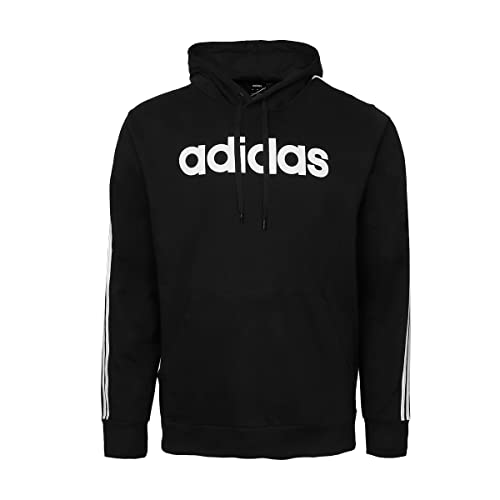 adidas Essentials Men s 3-Stripes Pullover Hoodie, White Black, Medium