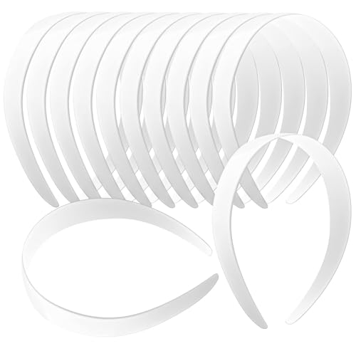 VOKOY 12 PCS White Plastic Headbands 1 Inch Wide No Teeth Hair Bands for Girls & Women Blank DIY Plain Headbands for Crafts