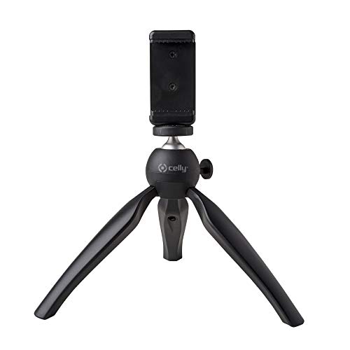 Celly Mini Trípode universal Smartphone y Cámara, soporte portátil con rotación 360 °, Negro