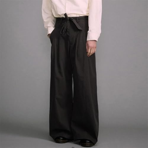 Men Belt Folds Japanese Casual Loose Vintage Wide Leg Baggy Pants Boyfriend Straight Cargo Trousers3