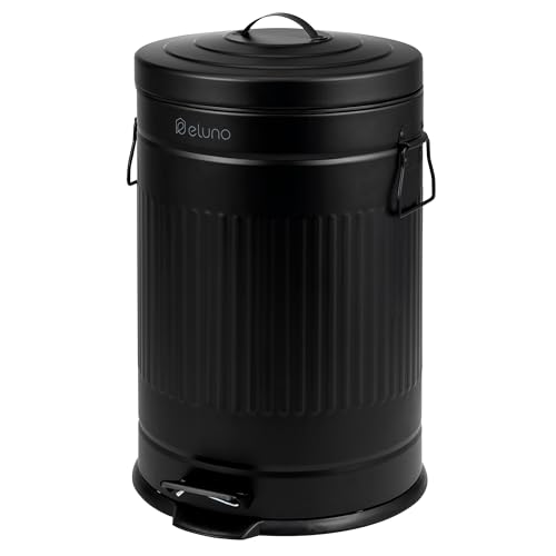 eluno Abfalleimer VINTAGE, Treteimer, Küchenmülleimer, 20 Liter Fassungsvermögen, mit herausnehmbaren Kunststoffinneneimer (Schwarz)