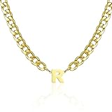 AFSTALR Collar con Colgantes Iniciales Hombre Oro Cadenas Acero Inoxidable Cadena Cubana con Letra Inicial R Regalos de Joyería Personalizados para Hombres y Niños 50CM