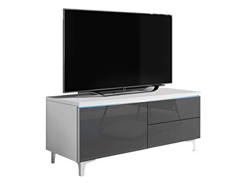 mirjan24 TV Armario Alvin 11 W, incluye iluminación LED TV LOWBOARD, armario de televisión, parte frontal en acrílico de brillante, mesa de televisión, tarjeta, TV Banco muebles de TV,
