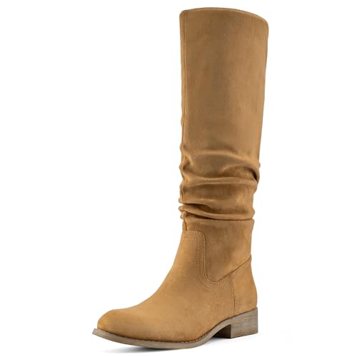 Shoe'N Tale Women's Knee High Boots Flat Low Heel Slouch