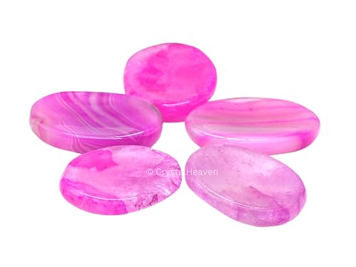 Image of Crystal Heaven Certified Pink Onyx Thumb Worry Pebbles Stones For Anxiety Stress Relief Massage - Aaa Grade Original Healing Gemstone Agate Rubbing Stone For Yoga Meditation Spiritual Reiki Feng Shui