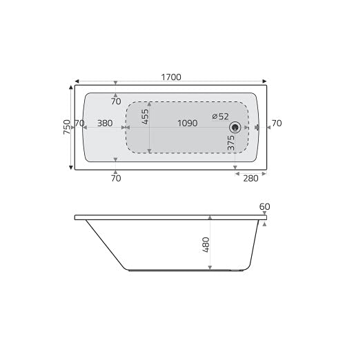 Luxor wanna wymiary 170 cm x 75 cm prostokątna